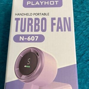 NIB Purple Handheld Turbo Fan High Speed Foldable 5 Speeds Rechargeable Strap